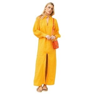 Frame Long-Sleeve Kaftan Maxi Dress in Yellow Orange Womens XSmall